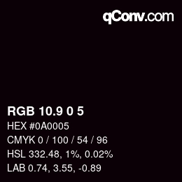 Color code: RGB 10.9 0 5 | qconv.com