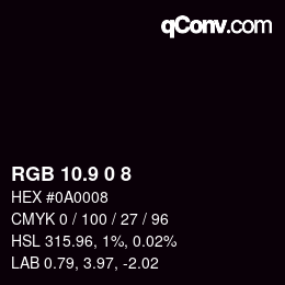 カラーコード: RGB 10.9 0 8 | qconv.com