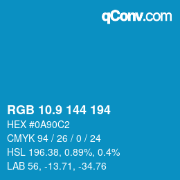 カラーコード: RGB 10.9 144 194 | qconv.com