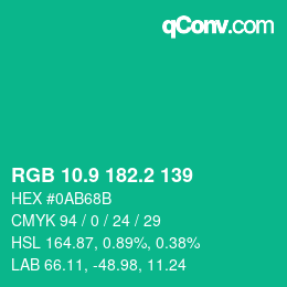 カラーコード: RGB 10.9 182.2 139 | qconv.com