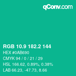 カラーコード: RGB 10.9 182.2 144 | qconv.com