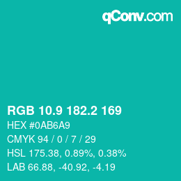 カラーコード: RGB 10.9 182.2 169 | qconv.com