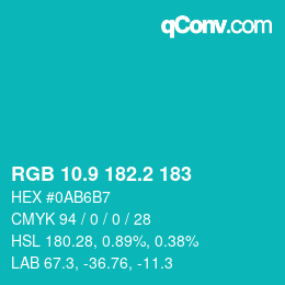 カラーコード: RGB 10.9 182.2 183 | qconv.com