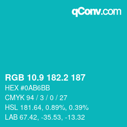 カラーコード: RGB 10.9 182.2 187 | qconv.com