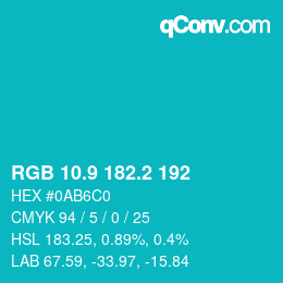 カラーコード: RGB 10.9 182.2 192 | qconv.com