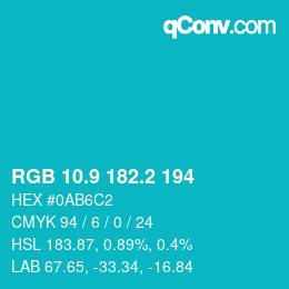 カラーコード: RGB 10.9 182.2 194 | qconv.com