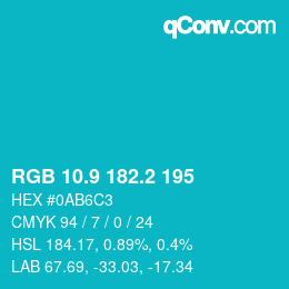 カラーコード: RGB 10.9 182.2 195 | qconv.com
