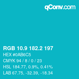 カラーコード: RGB 10.9 182.2 197 | qconv.com