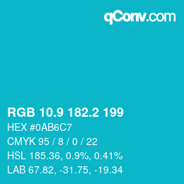 カラーコード: RGB 10.9 182.2 199 | qconv.com