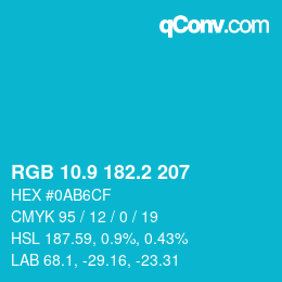カラーコード: RGB 10.9 182.2 207 | qconv.com