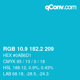 カラーコード: RGB 10.9 182.2 209 | qconv.com