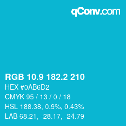 カラーコード: RGB 10.9 182.2 210 | qconv.com