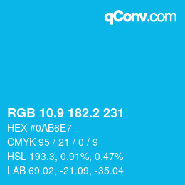 カラーコード: RGB 10.9 182.2 231 | qconv.com