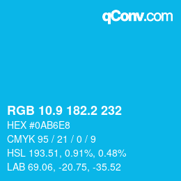 カラーコード: RGB 10.9 182.2 232 | qconv.com