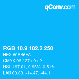 カラーコード: RGB 10.9 182.2 250 | qconv.com