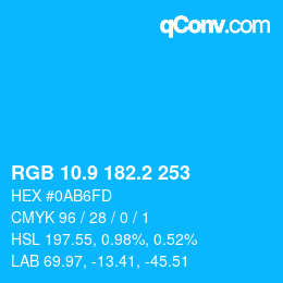 カラーコード: RGB 10.9 182.2 253 | qconv.com
