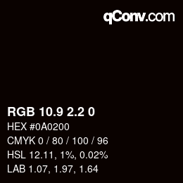 Color code: RGB 10.9 2.2 0 | qconv.com