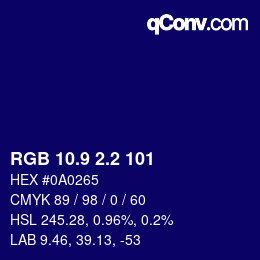 カラーコード: RGB 10.9 2.2 101 | qconv.com