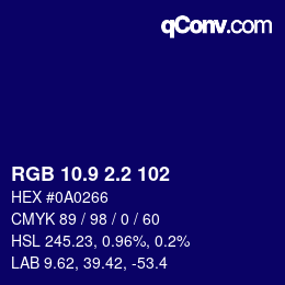 カラーコード: RGB 10.9 2.2 102 | qconv.com