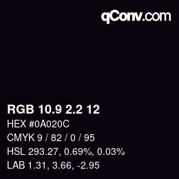 カラーコード: RGB 10.9 2.2 12 | qconv.com