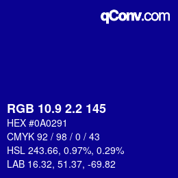 カラーコード: RGB 10.9 2.2 145 | qconv.com