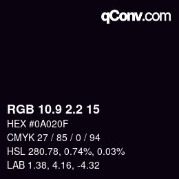 カラーコード: RGB 10.9 2.2 15 | qconv.com