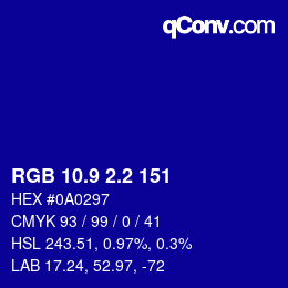 カラーコード: RGB 10.9 2.2 151 | qconv.com