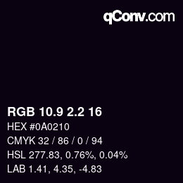 Color code: RGB 10.9 2.2 16 | qconv.com