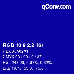 カラーコード: RGB 10.9 2.2 161 | qconv.com