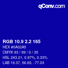 カラーコード: RGB 10.9 2.2 165 | qconv.com