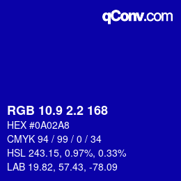 カラーコード: RGB 10.9 2.2 168 | qconv.com
