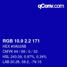 カラーコード: RGB 10.9 2.2 171 | qconv.com