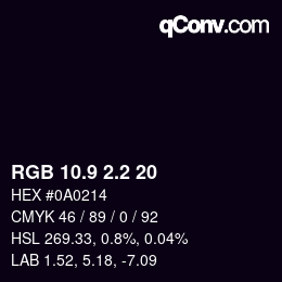 Color code: RGB 10.9 2.2 20 | qconv.com