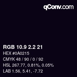 カラーコード: RGB 10.9 2.2 21 | qconv.com
