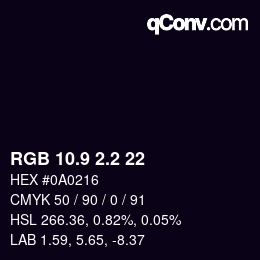 カラーコード: RGB 10.9 2.2 22 | qconv.com
