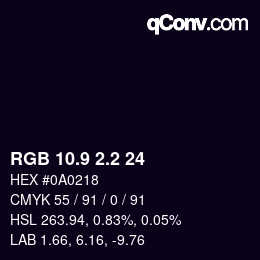カラーコード: RGB 10.9 2.2 24 | qconv.com