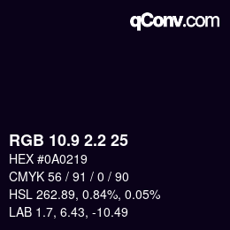 Color code: RGB 10.9 2.2 25 | qconv.com