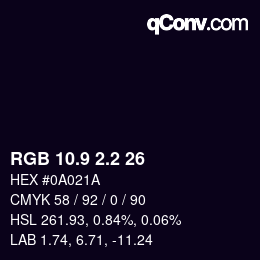 カラーコード: RGB 10.9 2.2 26 | qconv.com