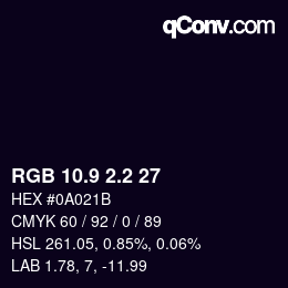 Color code: RGB 10.9 2.2 27 | qconv.com