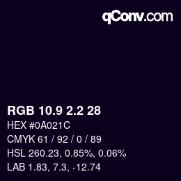 Color code: RGB 10.9 2.2 28 | qconv.com