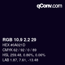 カラーコード: RGB 10.9 2.2 29 | qconv.com