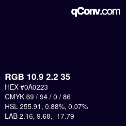 Color code: RGB 10.9 2.2 35 | qconv.com