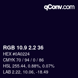 Color code: RGB 10.9 2.2 36 | qconv.com