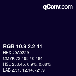 カラーコード: RGB 10.9 2.2 41 | qconv.com