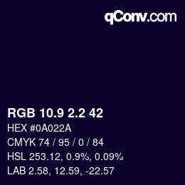 カラーコード: RGB 10.9 2.2 42 | qconv.com