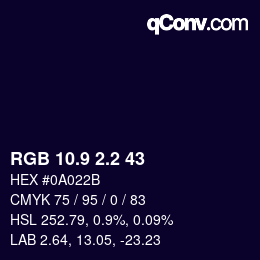 カラーコード: RGB 10.9 2.2 43 | qconv.com