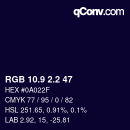 カラーコード: RGB 10.9 2.2 47 | qconv.com