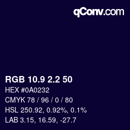 カラーコード: RGB 10.9 2.2 50 | qconv.com