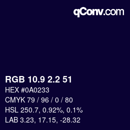 Color code: RGB 10.9 2.2 51 | qconv.com
