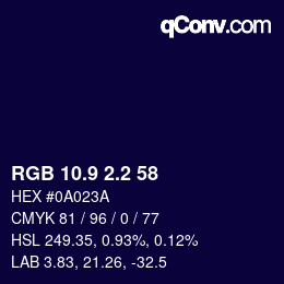カラーコード: RGB 10.9 2.2 58 | qconv.com